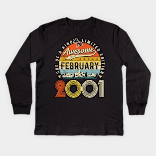 Awesome Since February 2001 Vintage 22nd Birthday Kids Long Sleeve T-Shirt